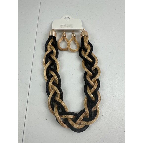 Braided Black & Gold Necklace And Earrings Set - Bold & Beautiful Jewelry - Picture 3 of 3